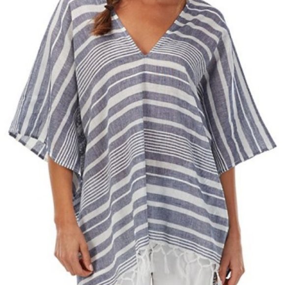 Mud Pie Tops - NWT! MUD PIE Melanie Stripe Tassel Poncho Top